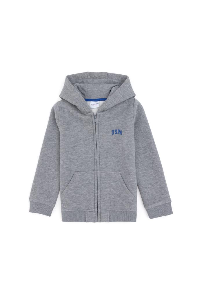 Erkek Çocuk Fermuarlı Gri Melanj Şardonlu Kapüşonlu Sweatshirt