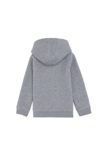 Erkek Çocuk Fermuarlı Gri Melanj Şardonlu Kapüşonlu Sweatshirt