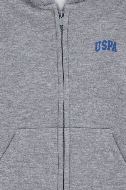 Erkek Çocuk Fermuarlı Gri Melanj Şardonlu Kapüşonlu Sweatshirt