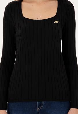 Kadın Siyah Kare Yaka Kazak - 50297408010