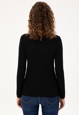 Kadın Siyah Kare Yaka Kazak - 50297408010