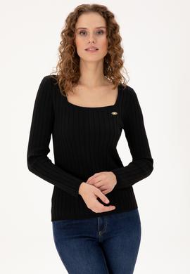 Kadın Siyah Kare Yaka Kazak - 50297408010