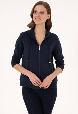 Kadın Lacivert Kapüşonlu Fermuarlı Sweatshirt - 50297297016