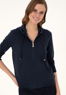 Kadın Lacivert Kapüşonlu Fermuarlı Sweatshirt - 50297297016