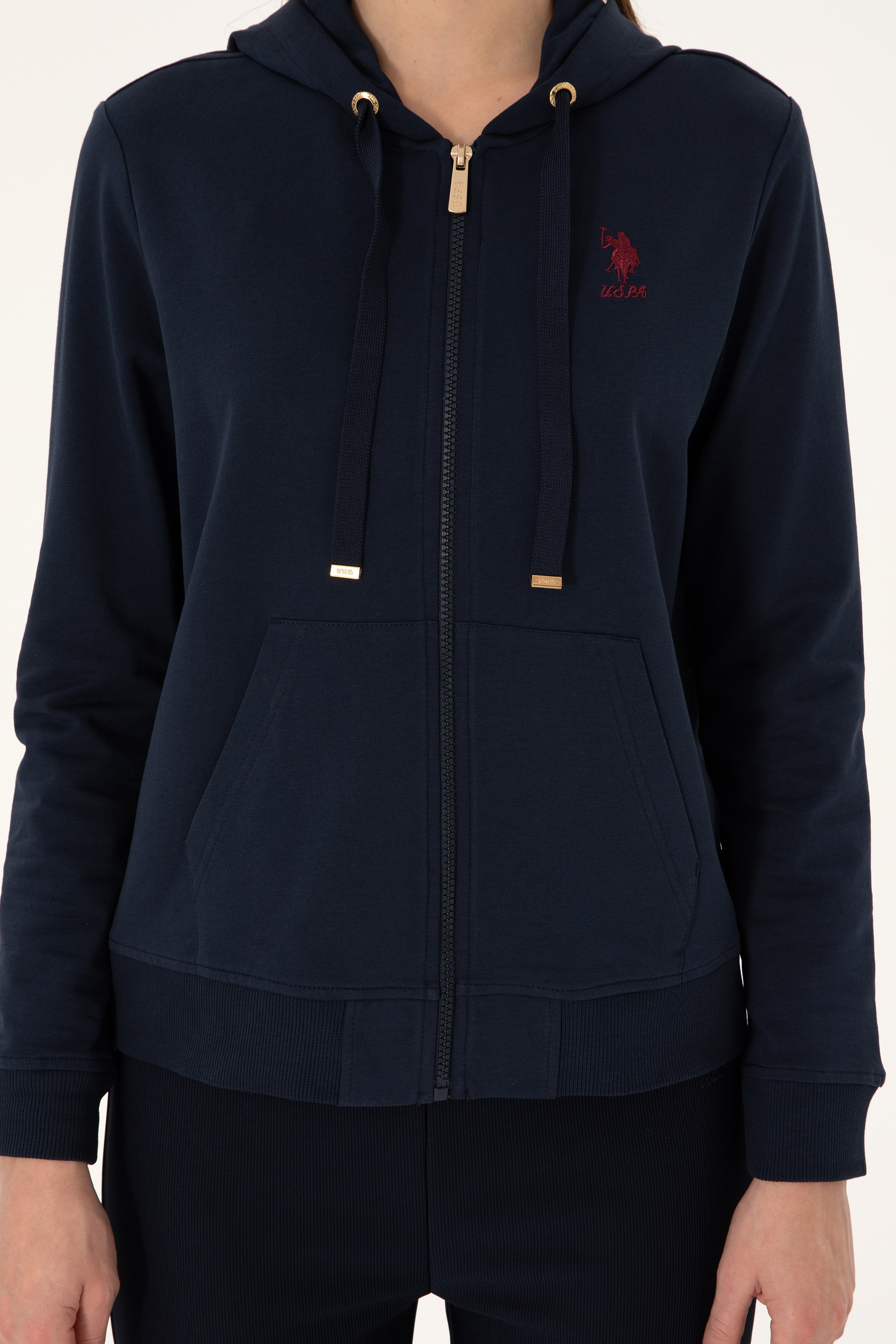 Kadın Lacivert Kapüşonlu Fermuarlı Sweatshirt