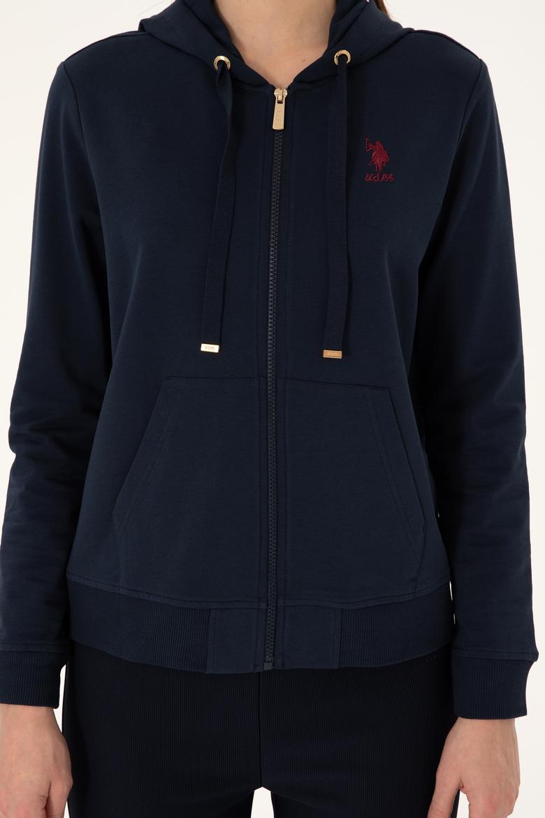 Kadın Lacivert Kapüşonlu Fermuarlı Sweatshirt - 50297297016