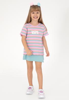 Kız Çocuk Neon Pembe Bisiklet Yaka Basic Tişört - 50294737027