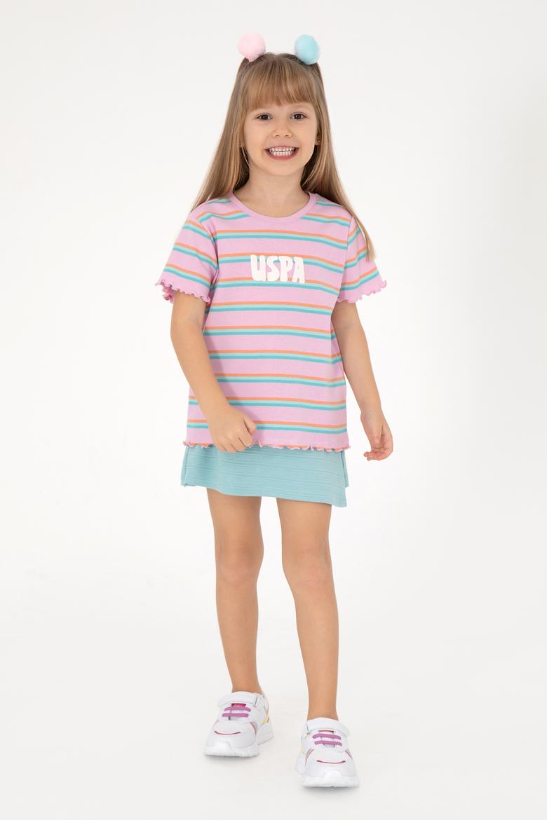 Kız Çocuk Neon Pembe Bisiklet Yaka Basic Tişört