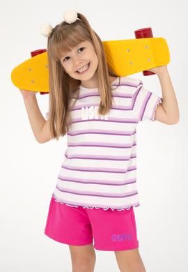 Kız Çocuk Ekru Bisiklet Yaka Basic Tişört - 50294737006