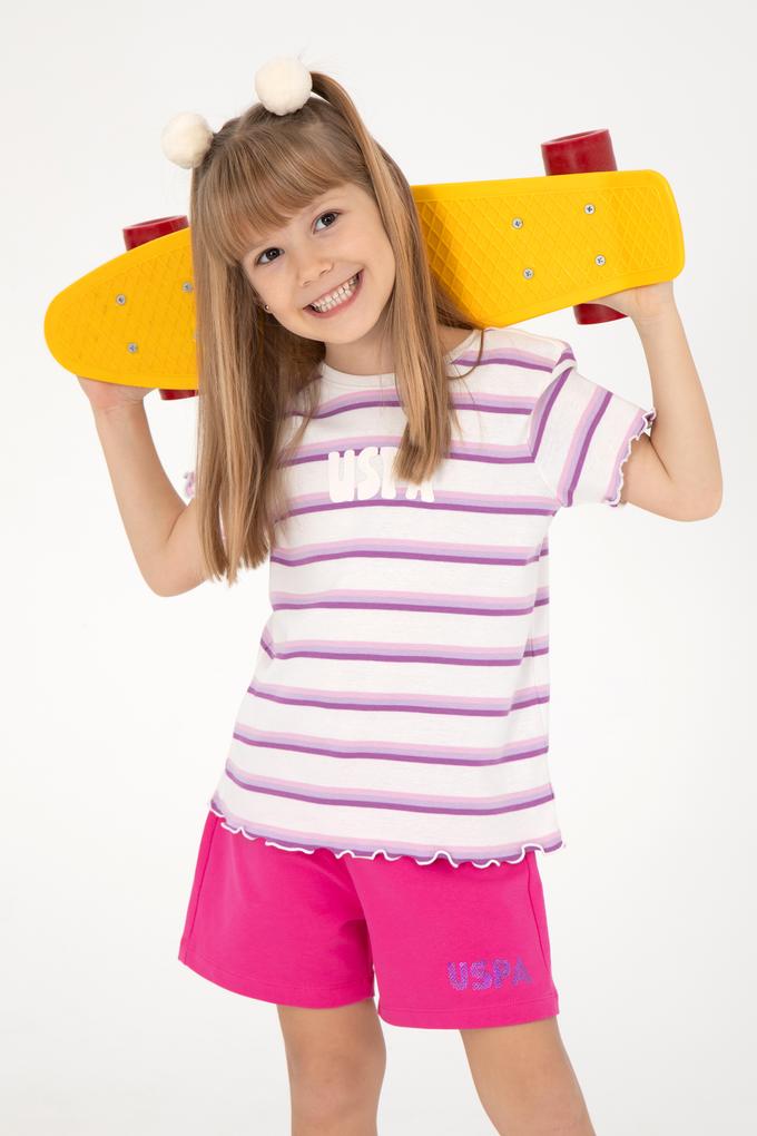 Kız Çocuk Ekru Bisiklet Yaka Basic Tişört