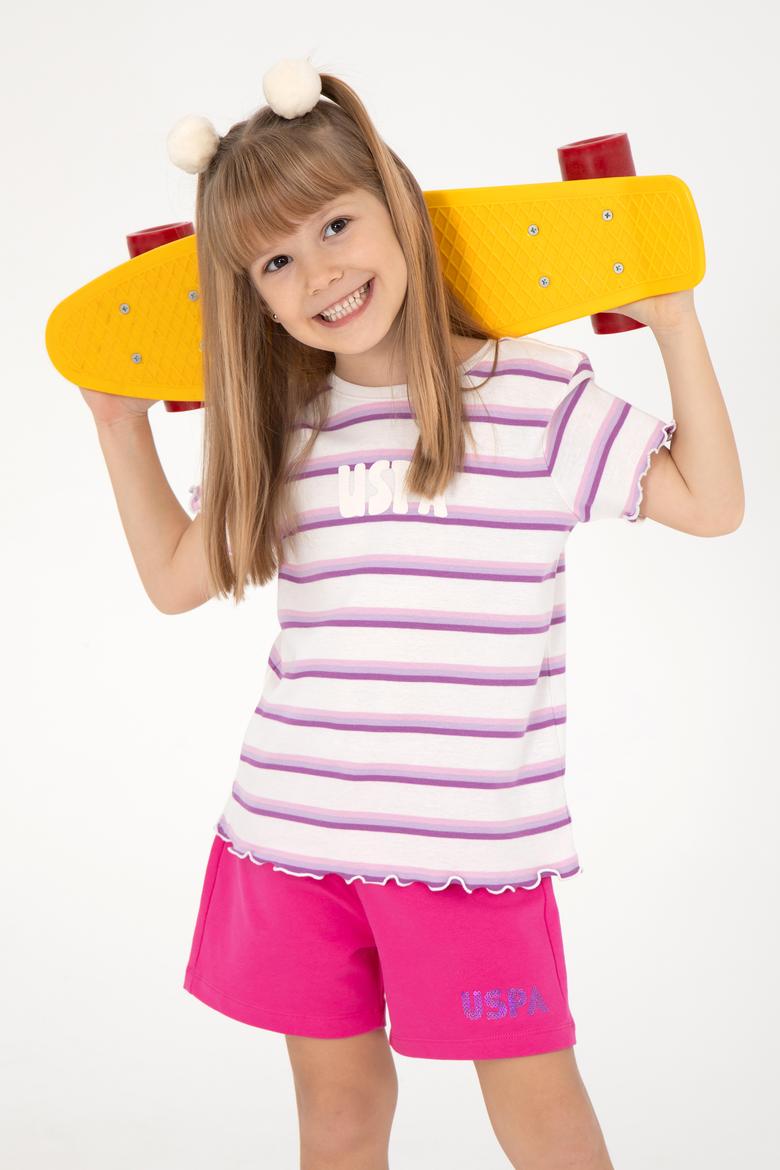 Kız Çocuk Ekru Bisiklet Yaka Basic Tişört