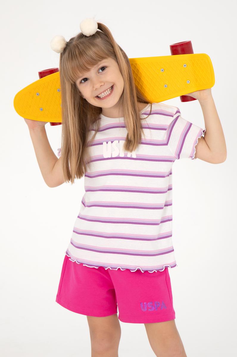 Kız Çocuk Ekru Bisiklet Yaka Basic Tişört