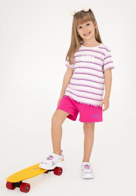 Kız Çocuk Ekru Bisiklet Yaka Basic Tişört - 50294737006