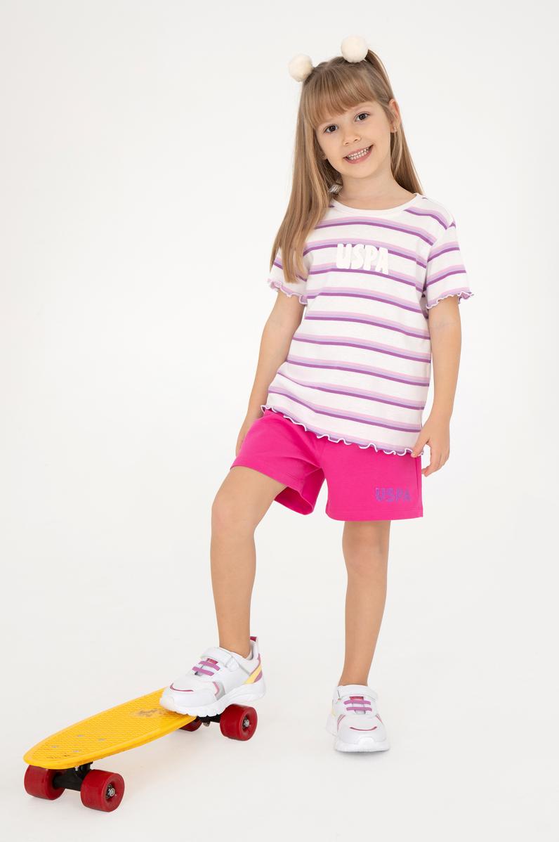 Kız Çocuk Ekru Bisiklet Yaka Basic Tişört