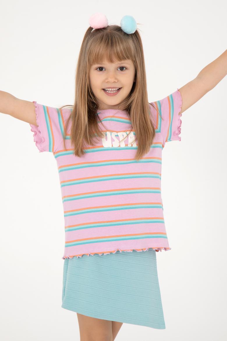 Kız Çocuk Neon Pembe Bisiklet Yaka Basic Tişört - 50294737027