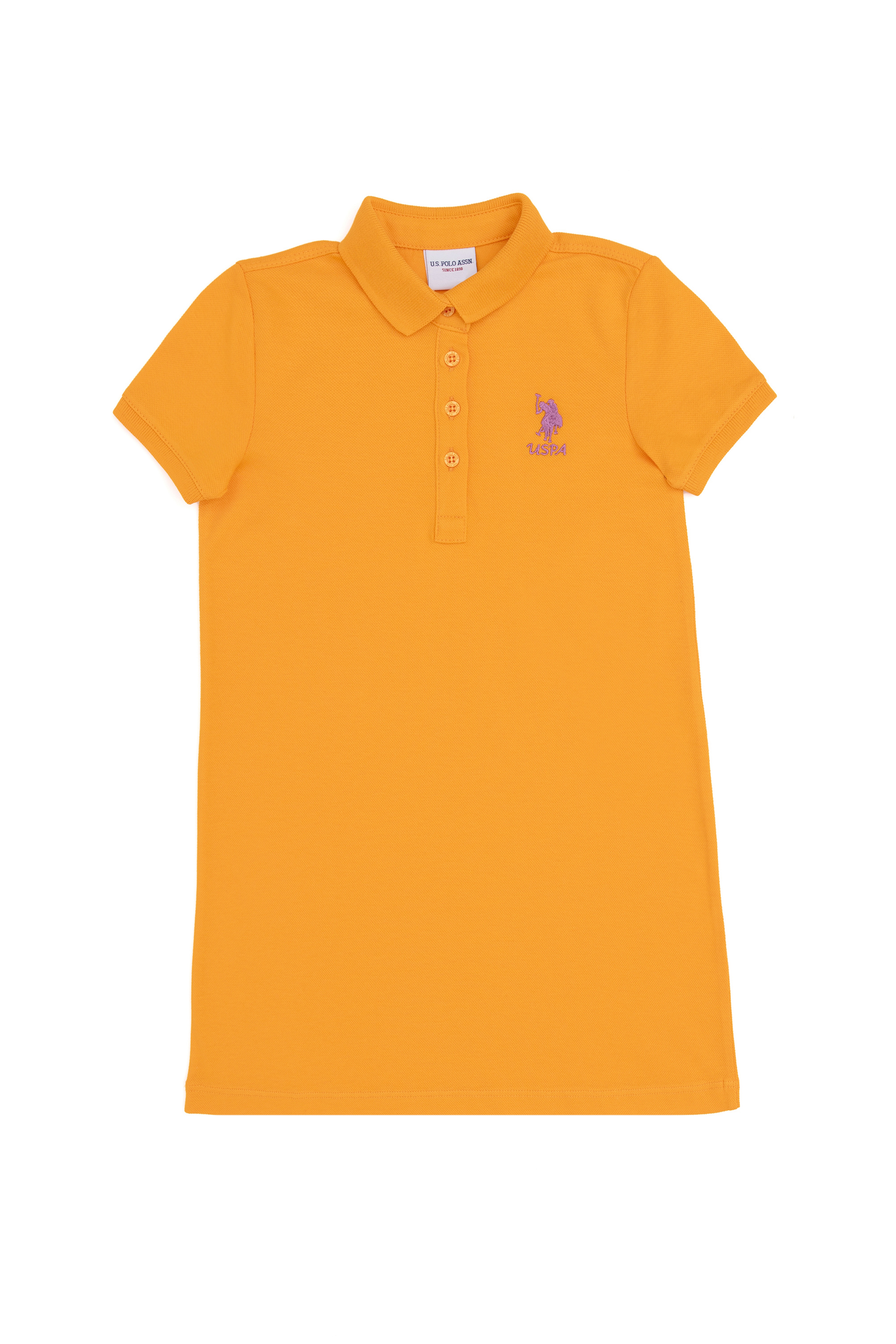 Kız Çocuk Turuncu Polo Yaka Örme Elbise - Image 3