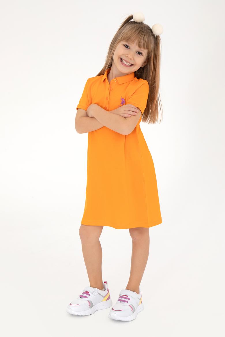 Kız Çocuk Turuncu Polo Yaka Örme Elbise