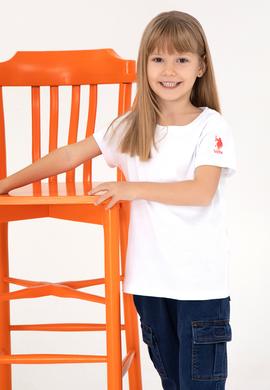 Kız Çocuk Beyaz Bisiklet Yaka Basic Tişört - 50294568006