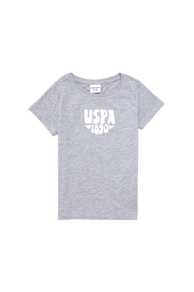 Kız Çocuk Gri Melanj Basic Tişört - 50294756027