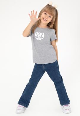 Kız Çocuk Gri Melanj Basic Tişört - 50294756027