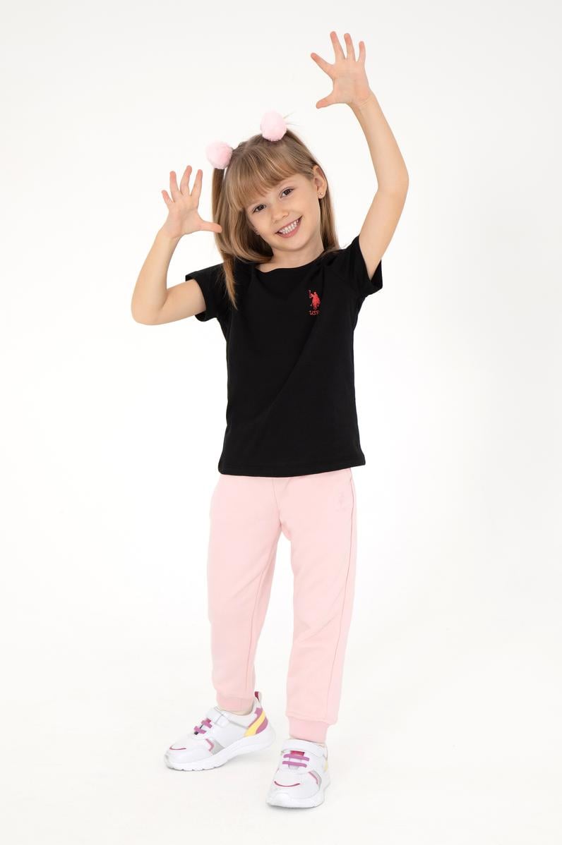 Kız Çocuk Siyah Bisiklet Yaka Basic Tişört