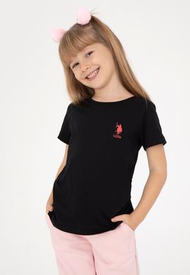 Kız Çocuk Siyah Bisiklet Yaka Basic Tişört - 50295661004