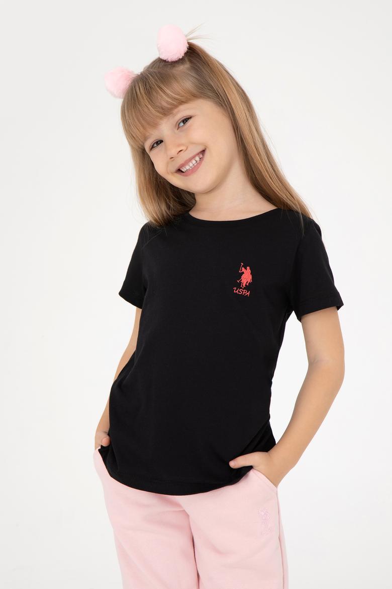 Kız Çocuk Siyah Bisiklet Yaka Basic Tişört