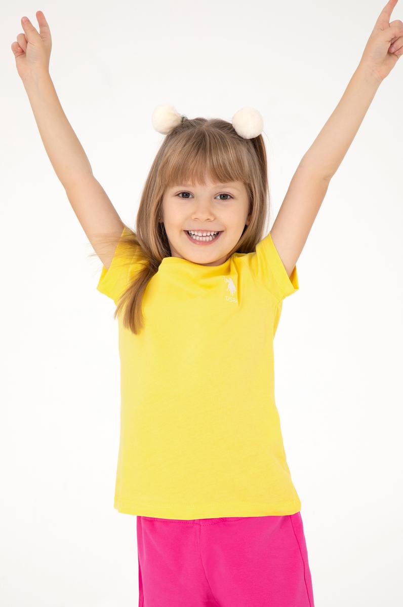 Kız Çocuk Sarı Bisiklet Yaka Basic Tişört