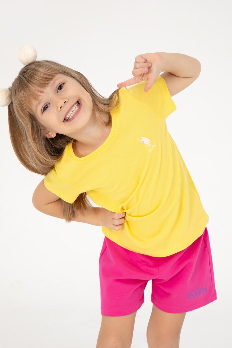 Kız Çocuk Sarı Bisiklet Yaka Basic Tişört