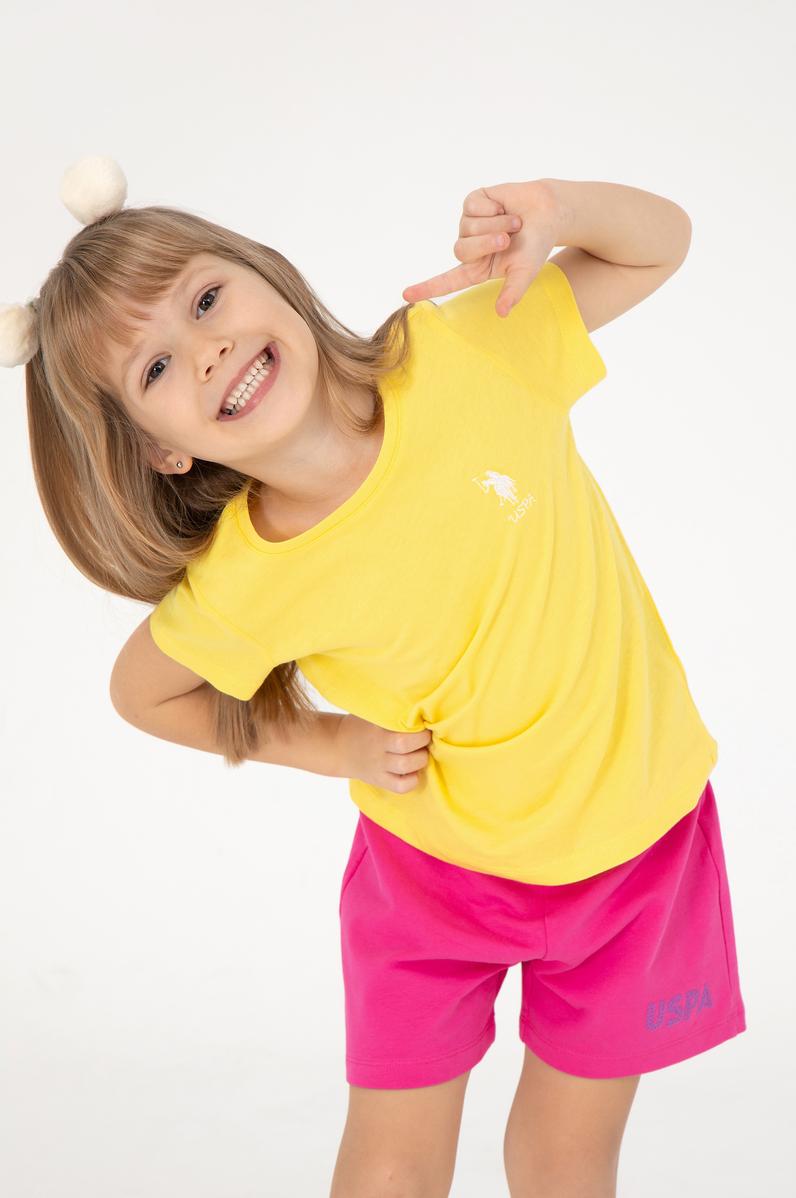 Kız Çocuk Sarı Bisiklet Yaka Basic Tişört