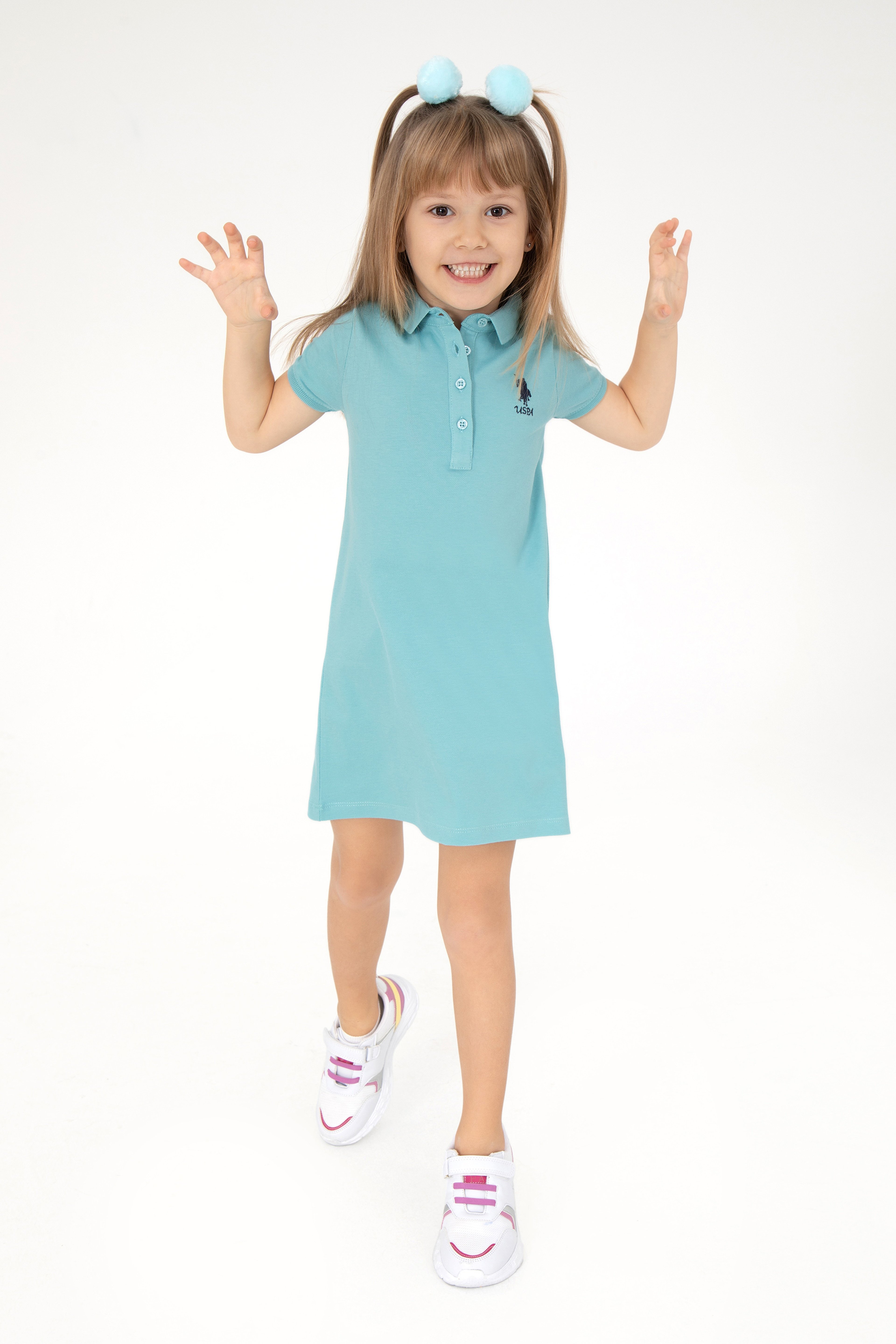 Kız Çocuk Mint Polo Yaka Örme Elbise - Image 1