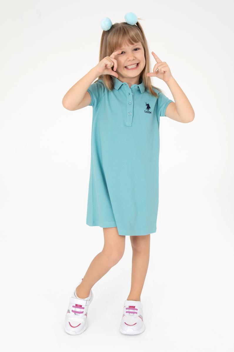 Kız Çocuk Mint Polo Yaka Örme Elbise
