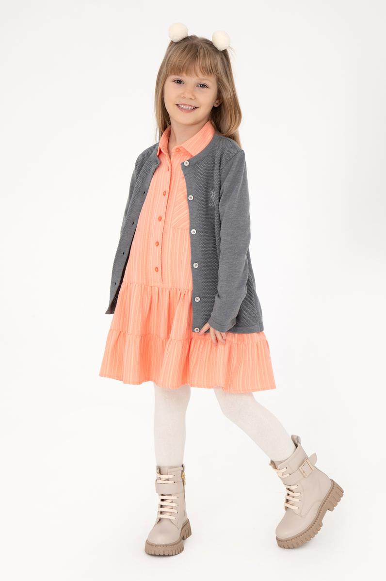 Kız Çocuk Gri Melanj Bisiklet Yaka Triko Hırka