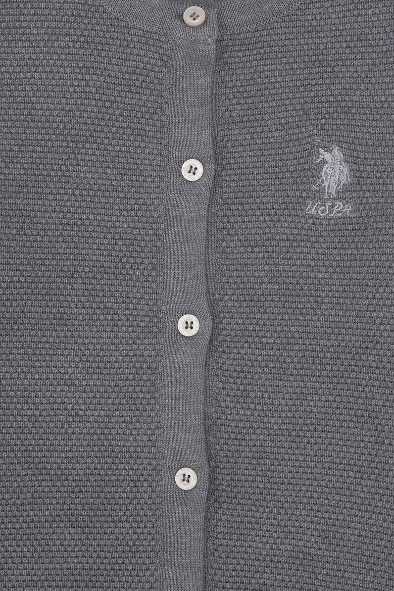 Kız Çocuk Gri Melanj Bisiklet Yaka Triko Hırka - 50294745044