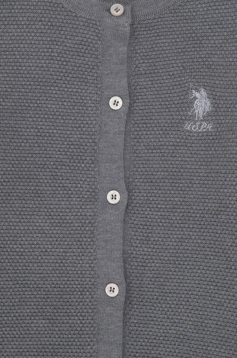 Kız Çocuk Gri Melanj Bisiklet Yaka Triko Hırka