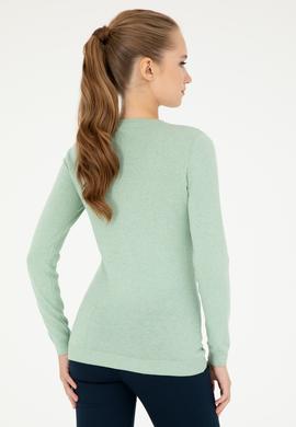 Kadın Yeşil Melanj V Yaka Basic Kazak - 50293542096