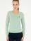 Kadın Yeşil Melanj V Yaka Basic Kazak