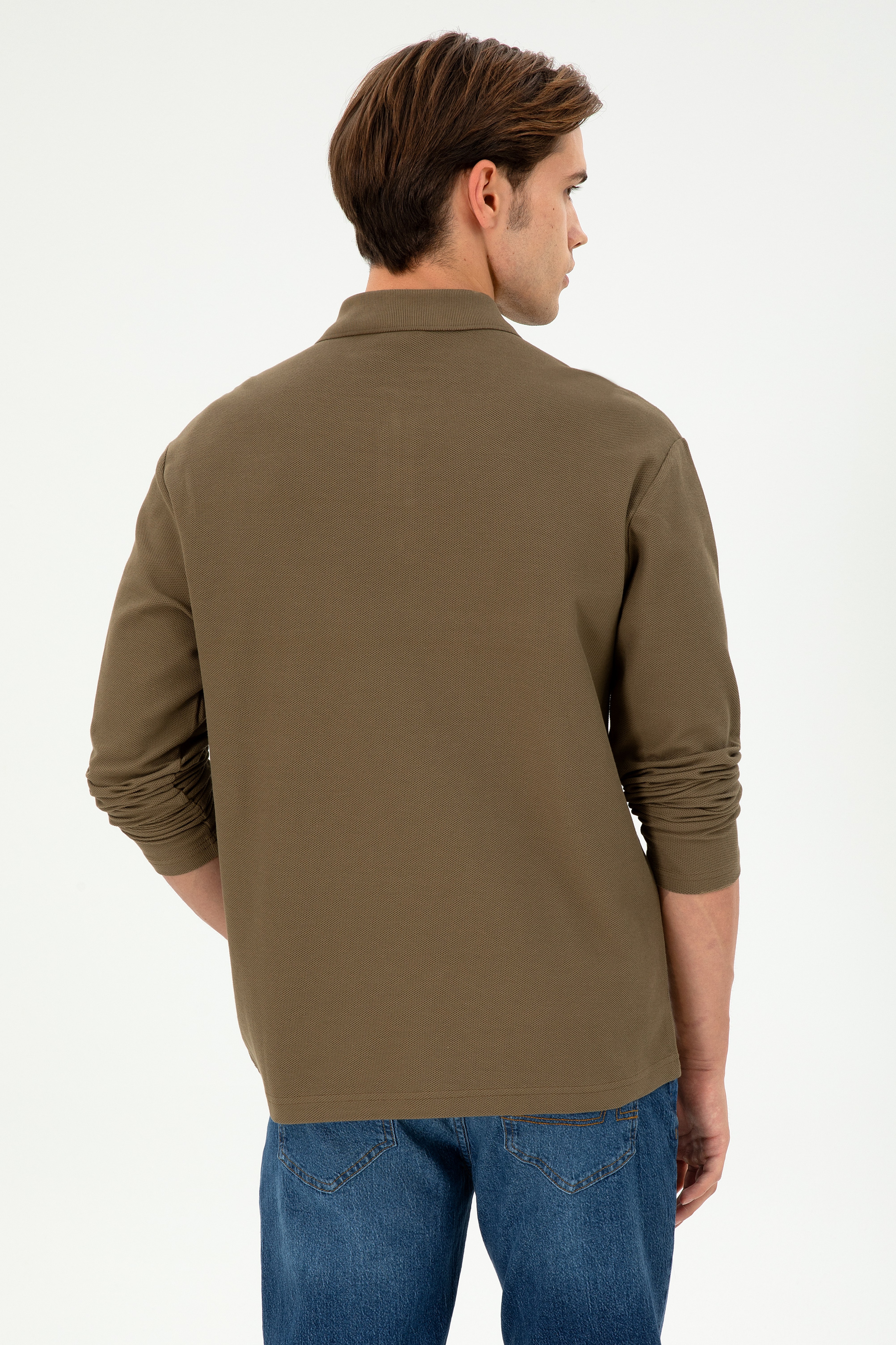 Erkek Comfort Fit Yarım Fermuarlı Haki Sweatshirt