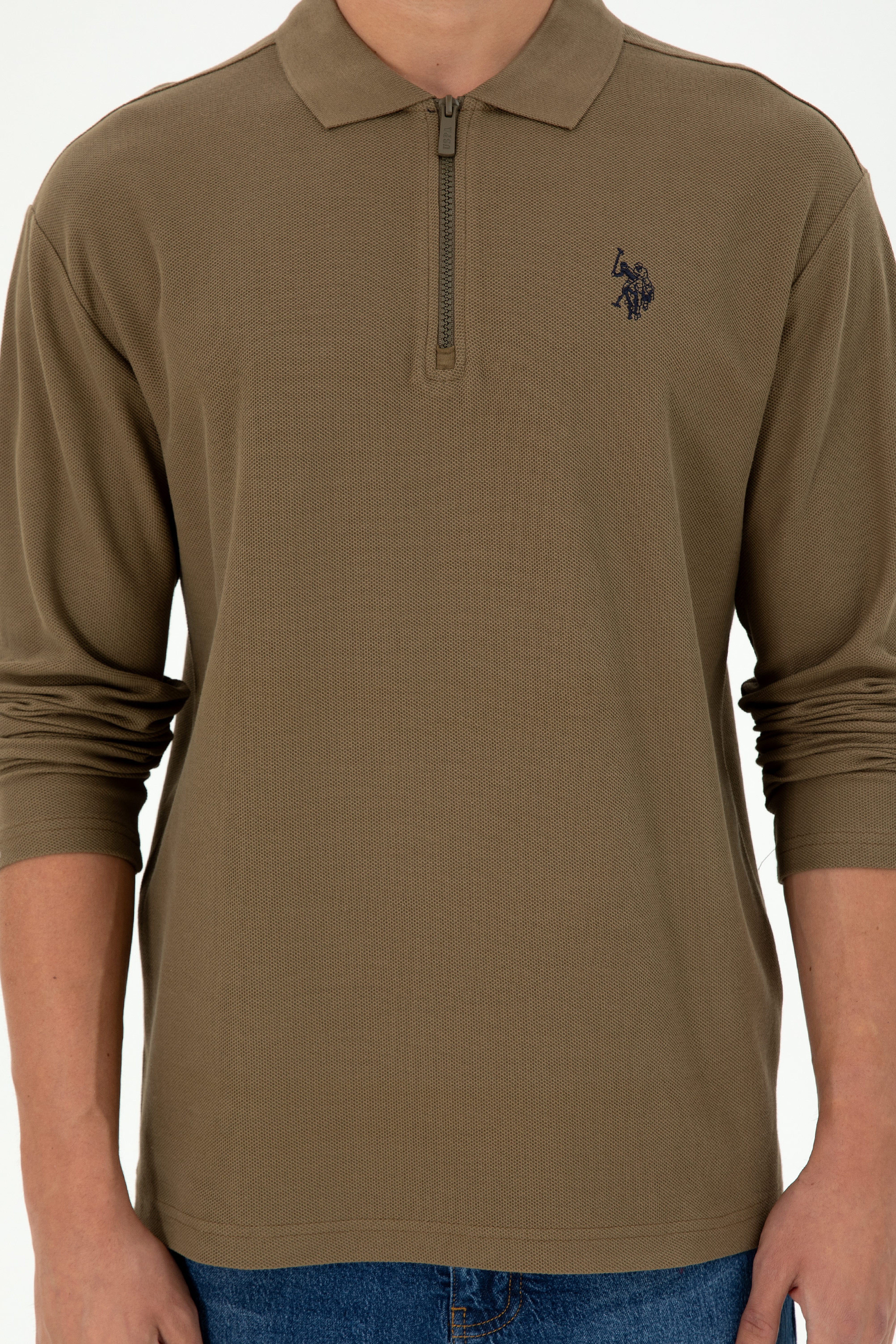 Erkek Comfort Fit Yarım Fermuarlı Haki Sweatshirt - Image 6