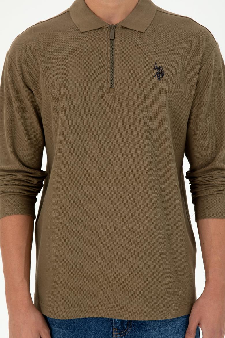 Erkek Comfort Fit Yarım Fermuarlı Haki Sweatshirt - 50293413017