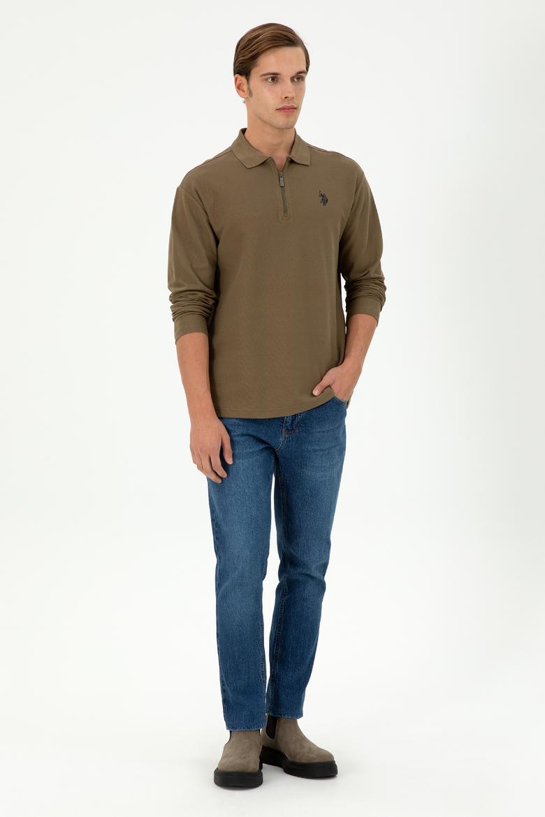 Erkek Comfort Fit Yarım Fermuarlı Haki Sweatshirt - 50293413017