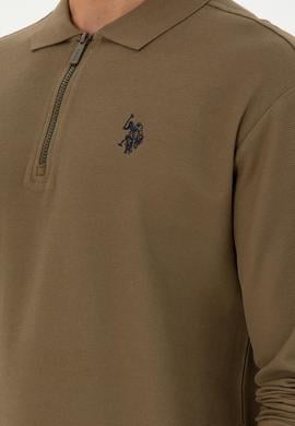 Erkek Comfort Fit Yarım Fermuarlı Haki Sweatshirt - 50293413017