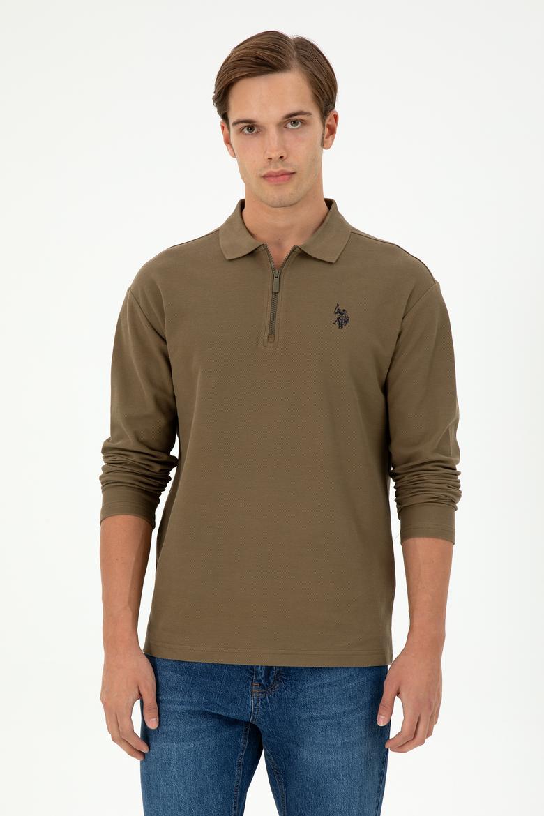 Erkek Comfort Fit Yarım Fermuarlı Haki Sweatshirt