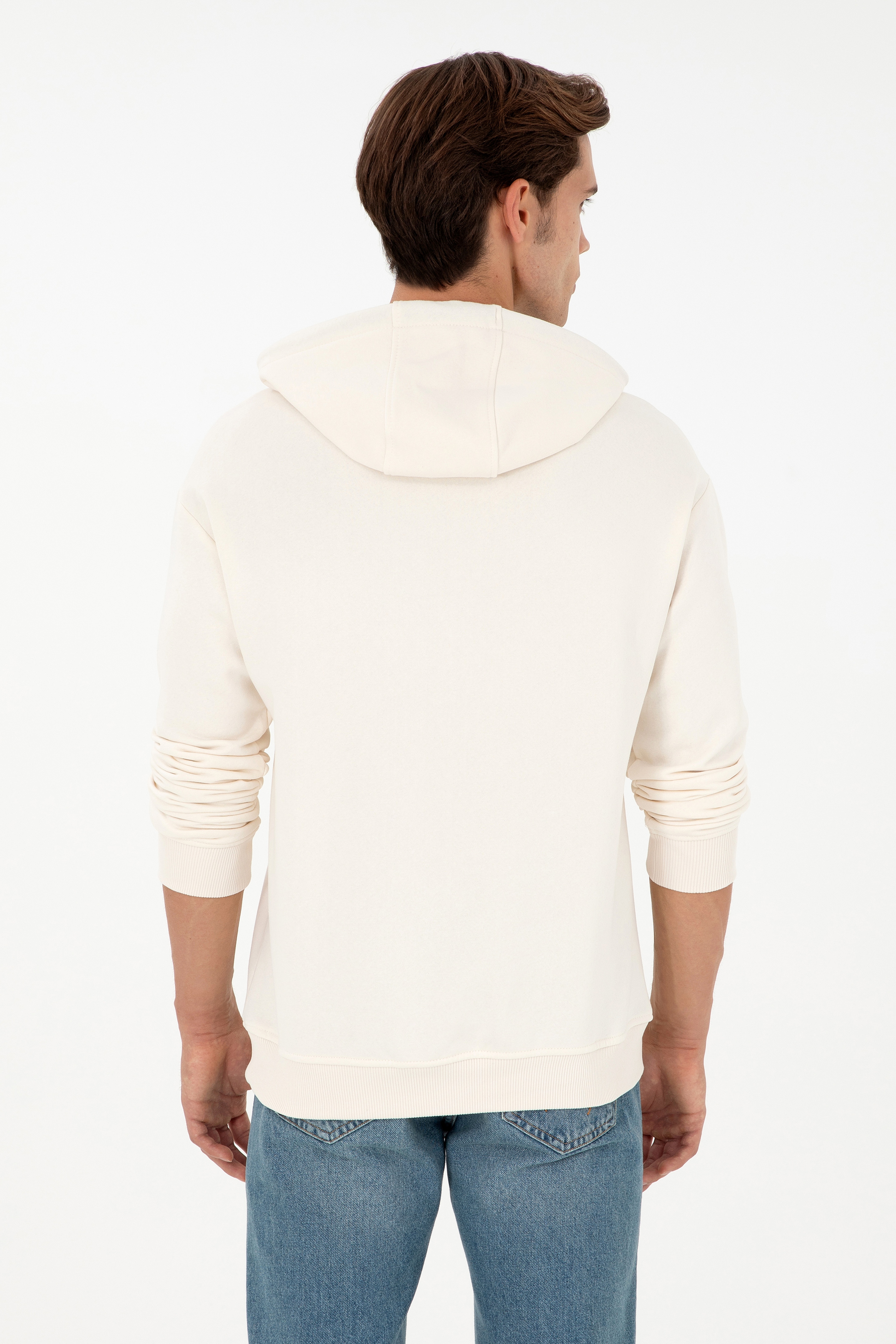 Erkek Krem Basic Sweatshirt - Image 5