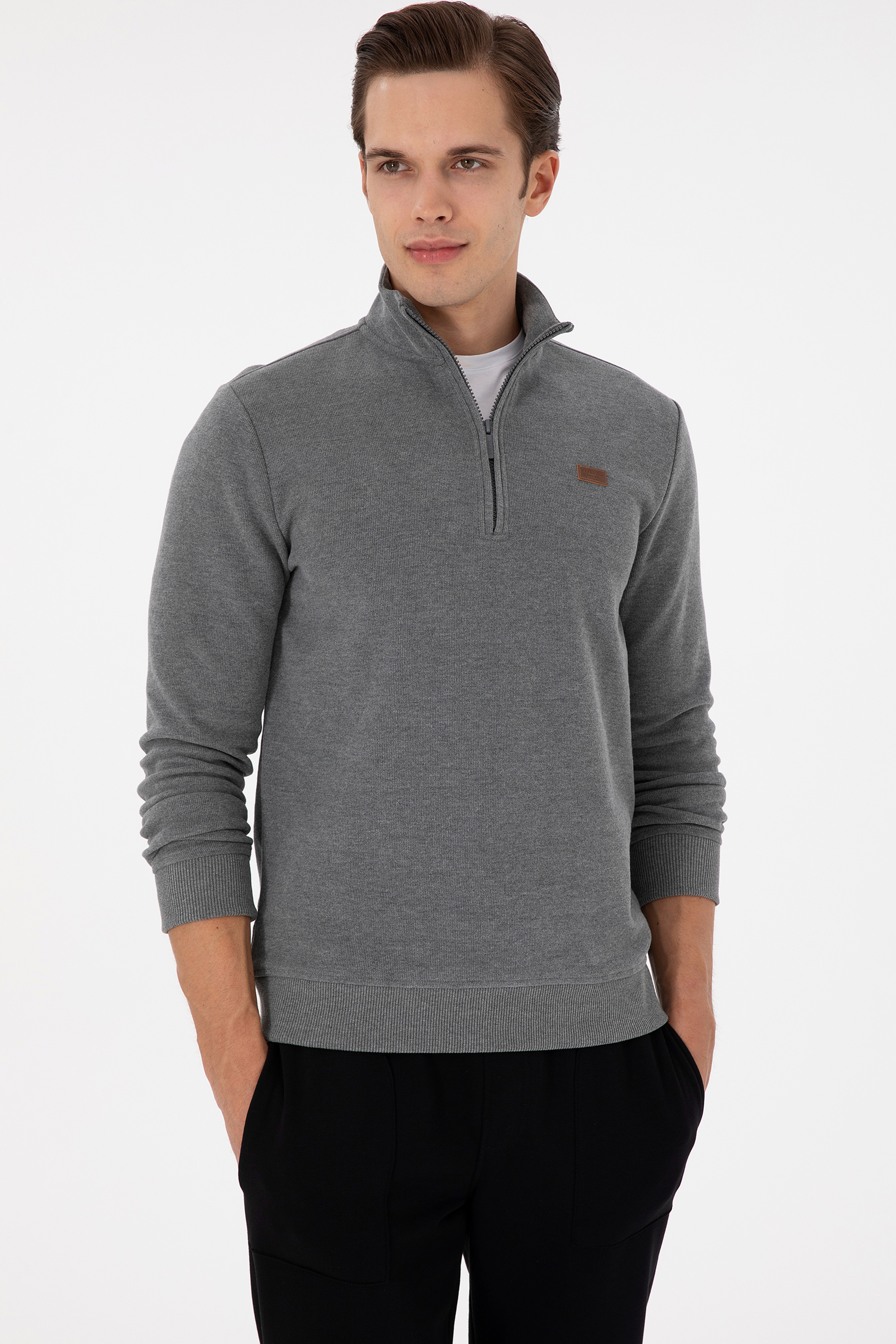 Erkek Antrasit Melanj Basic Sweatshirt