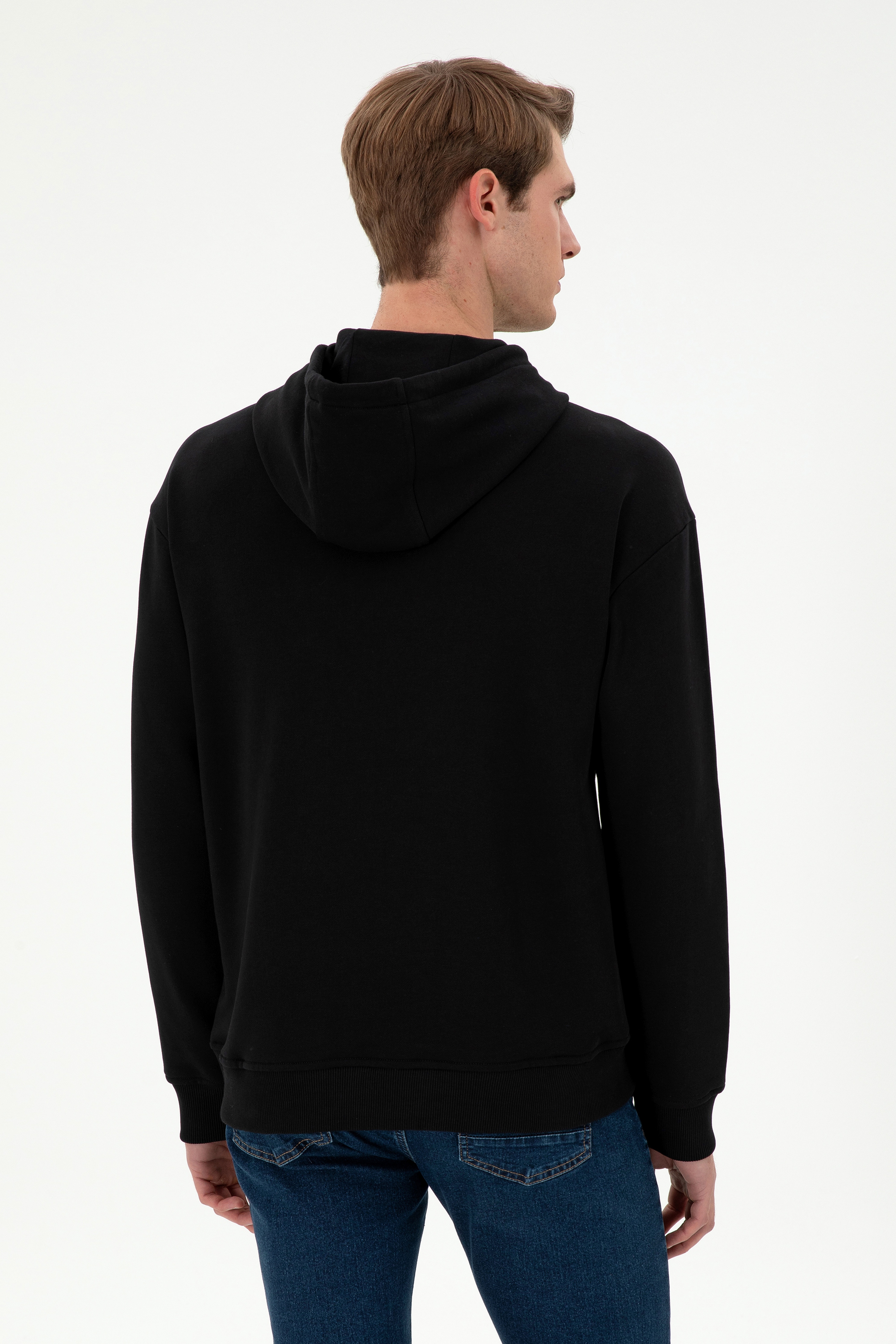 Erkek Siyah Basic Sweatshirt - Image 5