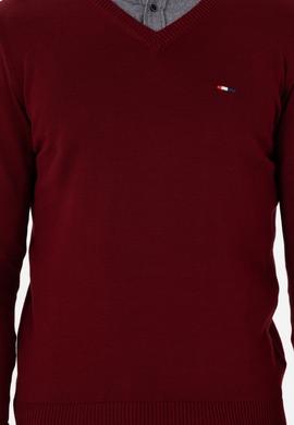 Erkek Slim Fit V Yaka Bordo Basic Kazak - 50298283007