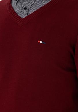 Erkek Slim Fit V Yaka Bordo Basic Kazak - 50298283007