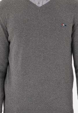 Erkek Slim Fit V Yaka Gri Melanj Kazak - 50298283025