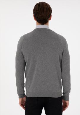 Erkek Slim Fit V Yaka Gri Melanj Kazak - 50298283025